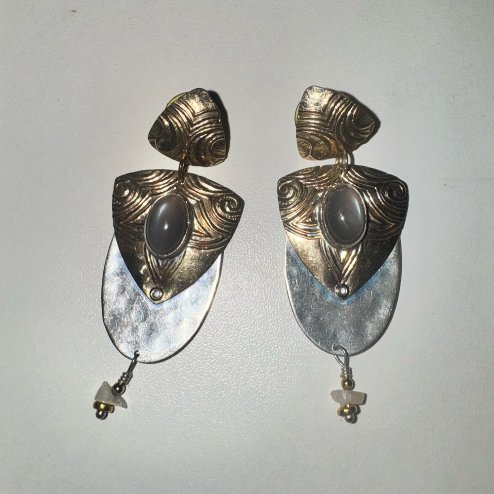 Artistic Gold and Silver Dangle Earrings